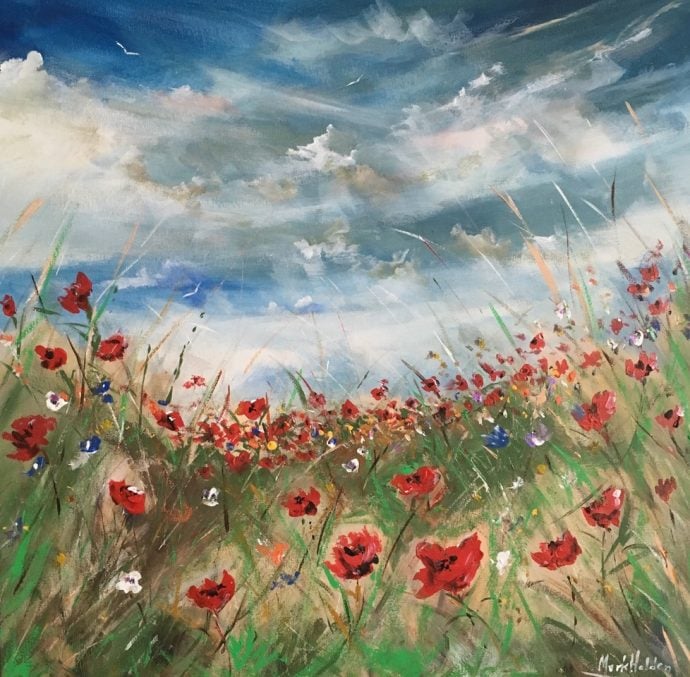 Poppies in field - painting by Mark Holden.