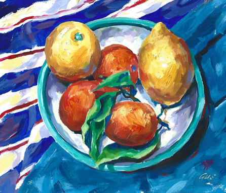 Fruit bowl painting by Angus McLean.