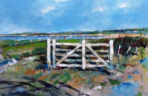 Gate leading to the sea in Bute - painting by John Gagahan.