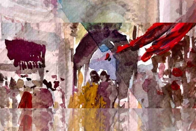 Painting of Souk in Marrakech created by guest during painting holiday.