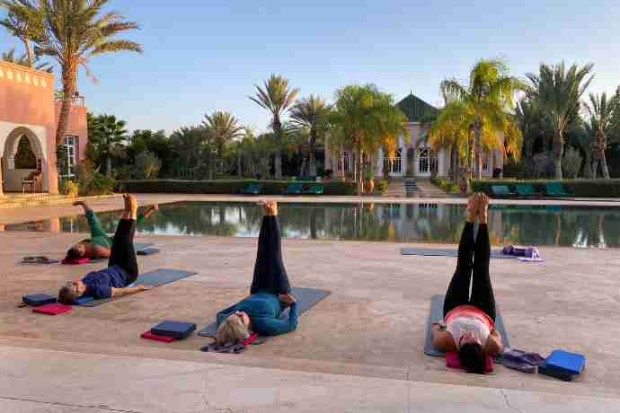 Evening Pilates session at our pilates retreat.