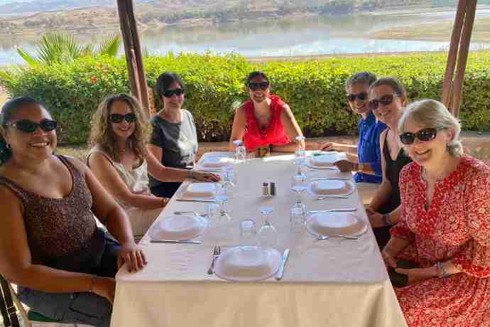 Morning pilates then travel for lunch at Lake Takerkoust.